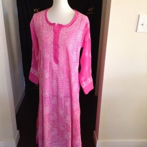 Georgette Lucknow kurta in fluorescent pink